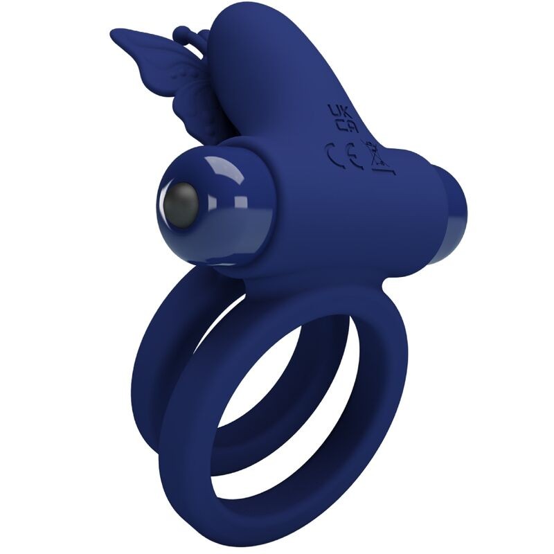 PRETTY LOVE JAMELE DOBLE ANILLO CON VIBRACIaN ESTIMULADOR MARIPOSA AZUL