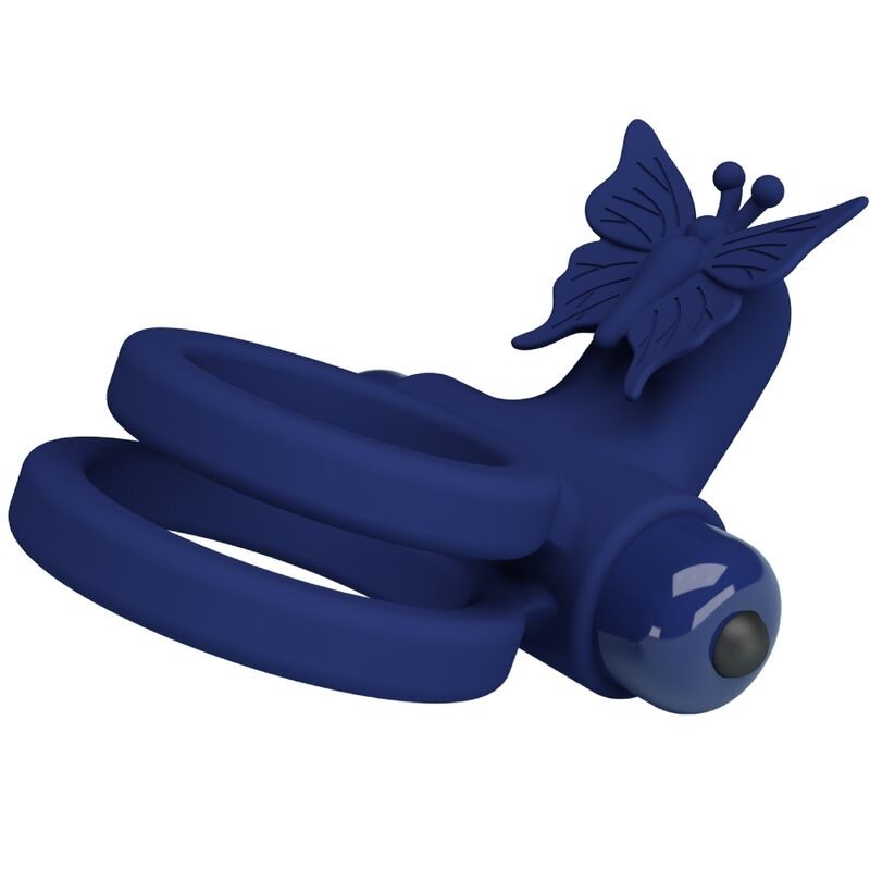 PRETTY LOVE JAMELE DOBLE ANILLO CON VIBRACIaN ESTIMULADOR MARIPOSA AZUL