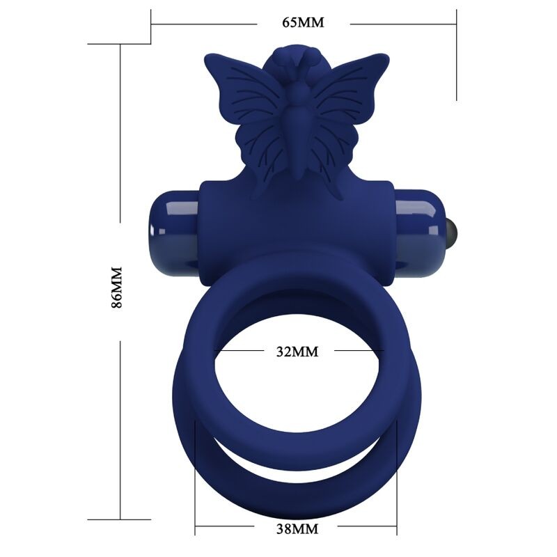 PRETTY LOVE JAMELE DOBLE ANILLO CON VIBRACIaN ESTIMULADOR MARIPOSA AZUL