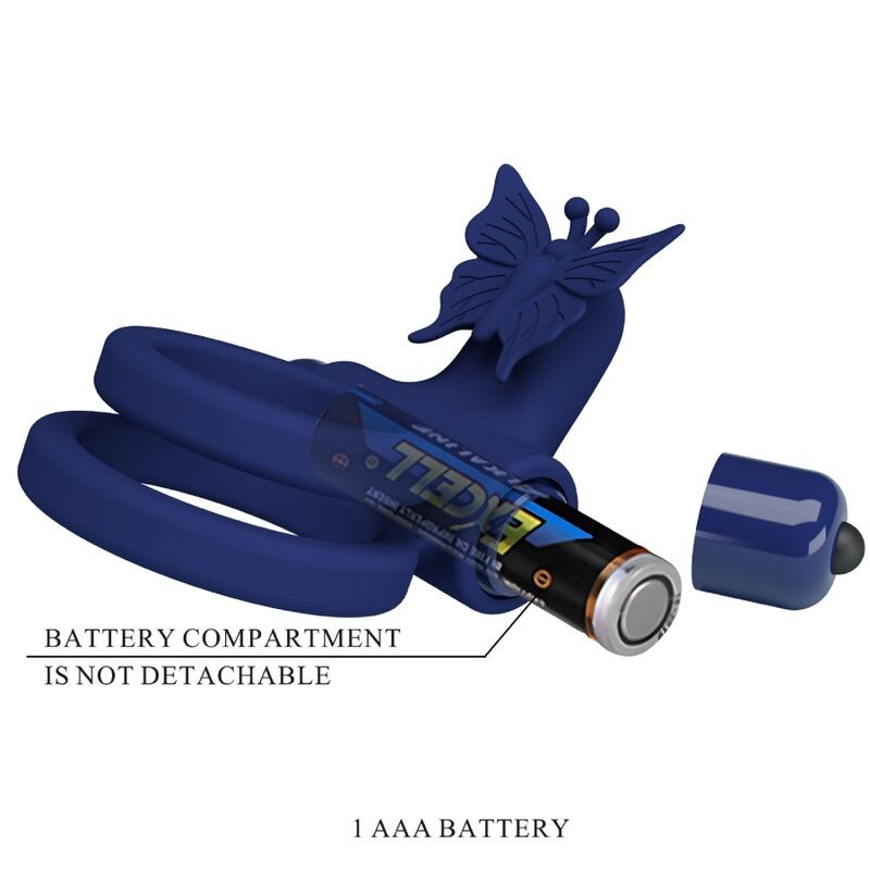 PRETTY LOVE JAMELE DOBLE ANILLO CON VIBRACIaN ESTIMULADOR MARIPOSA AZUL