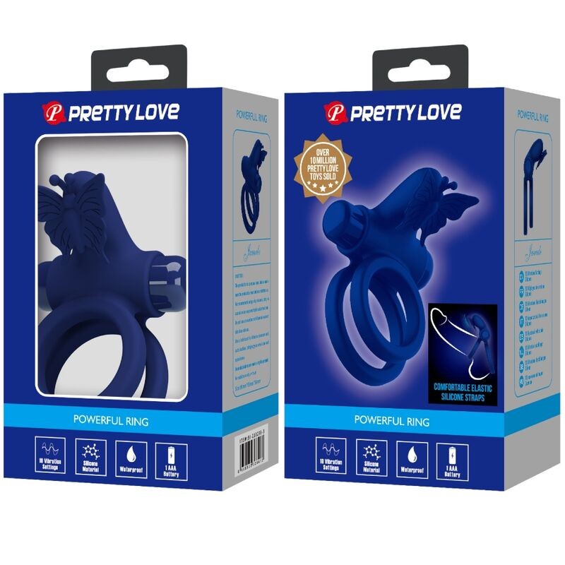 PRETTY LOVE JAMELE DOBLE ANILLO CON VIBRACIaN ESTIMULADOR MARIPOSA AZUL