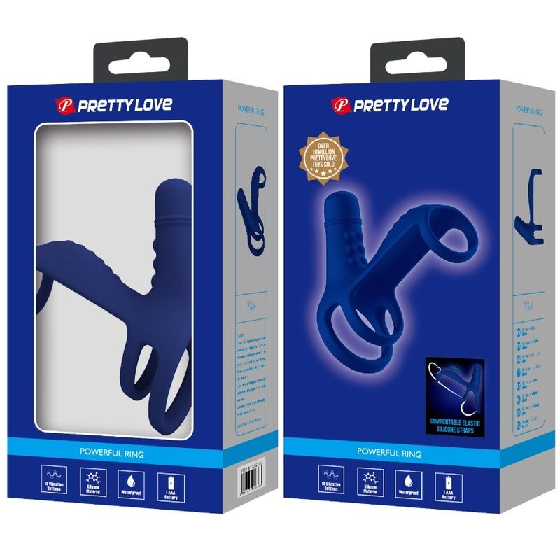 PRETTY LOVE ELISH ANILLO VIBRADOR CON EXTENSIaN AZUL