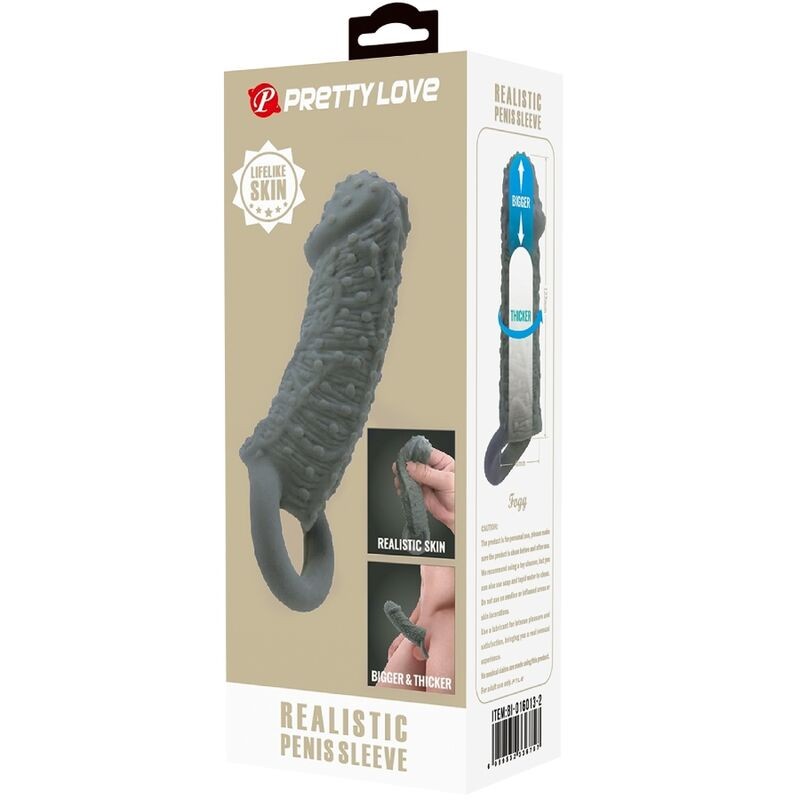PRETTY LOVE FUNDA REALaSTICA ALARGADORA Y RETARDANTE PARA PENE MODELO 2 GRIS