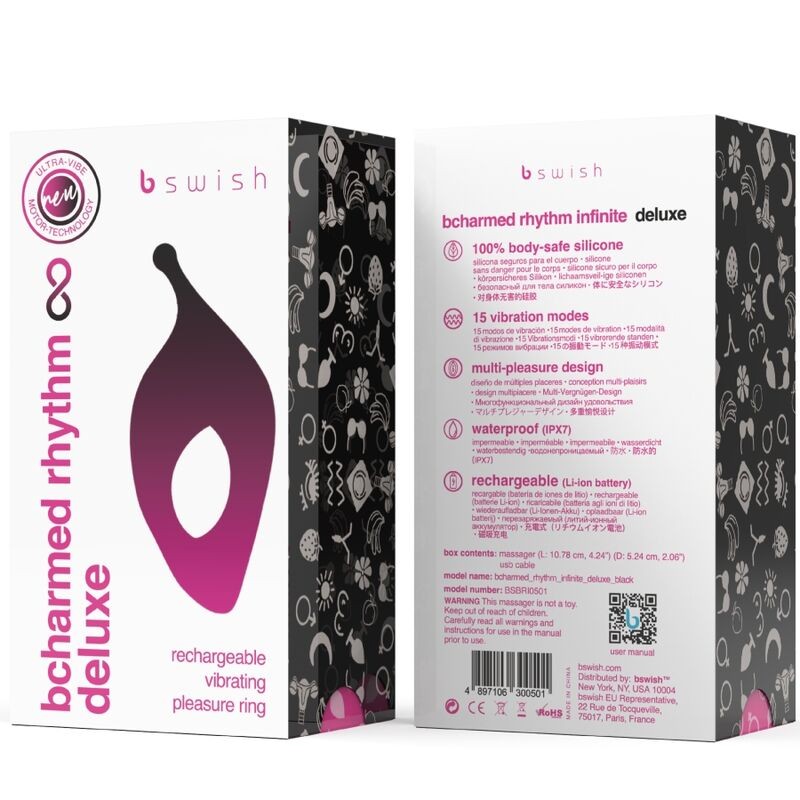 B SWISH BCHARMED RHYTHM INFINITE DELUXE ANILLO PARA PENE 15 VIBRACIONES NEGRO
