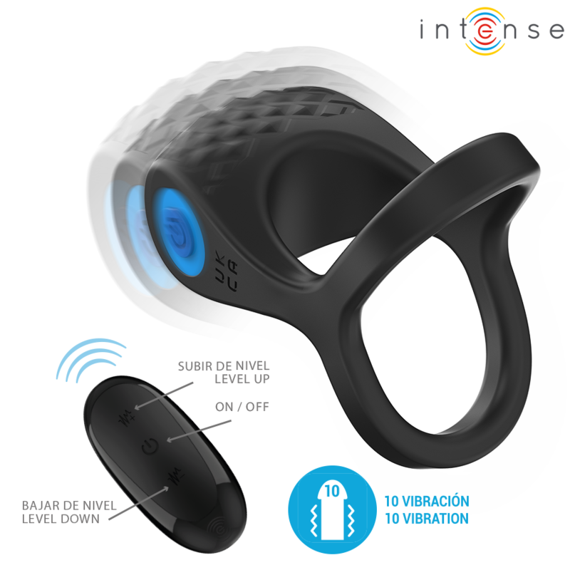 INTENSE ALEX ANILLO DOBLE VIBRADOR PENE 10 VIBRACIONES NEGRO