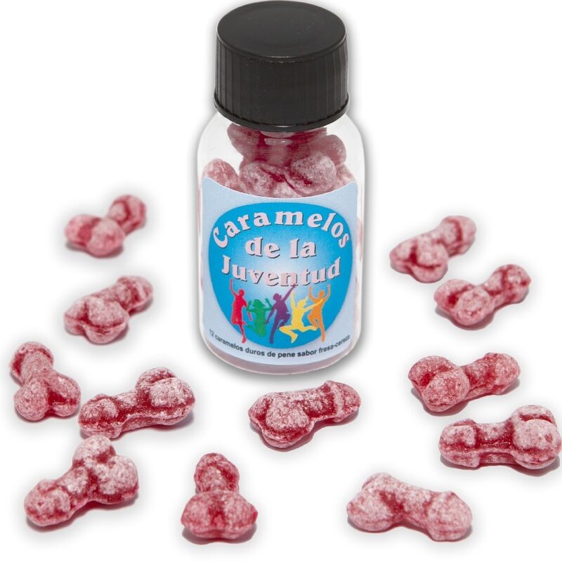 DIABLO PICANTE 12 CARAMELOS DE LA JUVENTUD FORMA PENE FRESA CEREZA