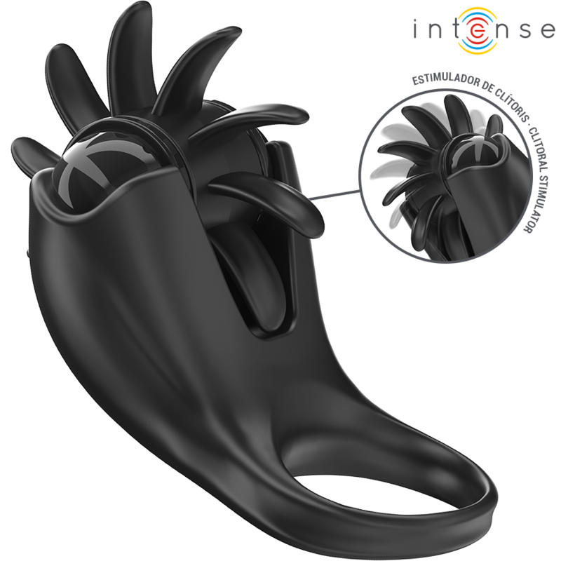 INTENSE MABEL ANILLO VIBRADOR 10 VIBRACIONES CON ESTIMULADOR DE CLaTORIS NEGRO