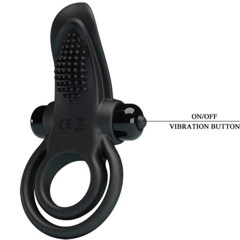 PRETTY LOVE DOBLE ANILLO VIBRADOR ESTIMULADOR CLaTORIS 10 VIBRACIONES NEGRO