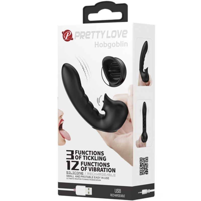 PRETTY LOVE HOBGOBLIN FUNDA VIBRADORA PARA DEDO 12 VIBRACIONES ESTIMULADOR CLaTORIS NEGRO