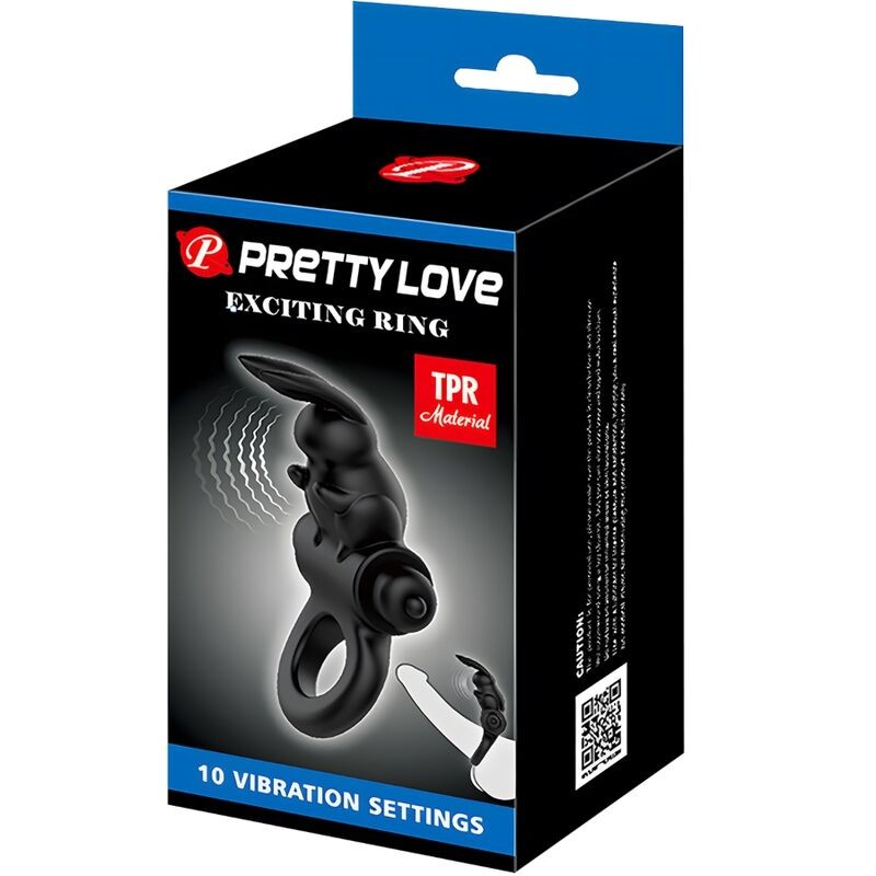 PRETTY LOVE EXCITING RING ANILLO VIBRADOR RABBIT 10 VIBRACIONES NEGRO