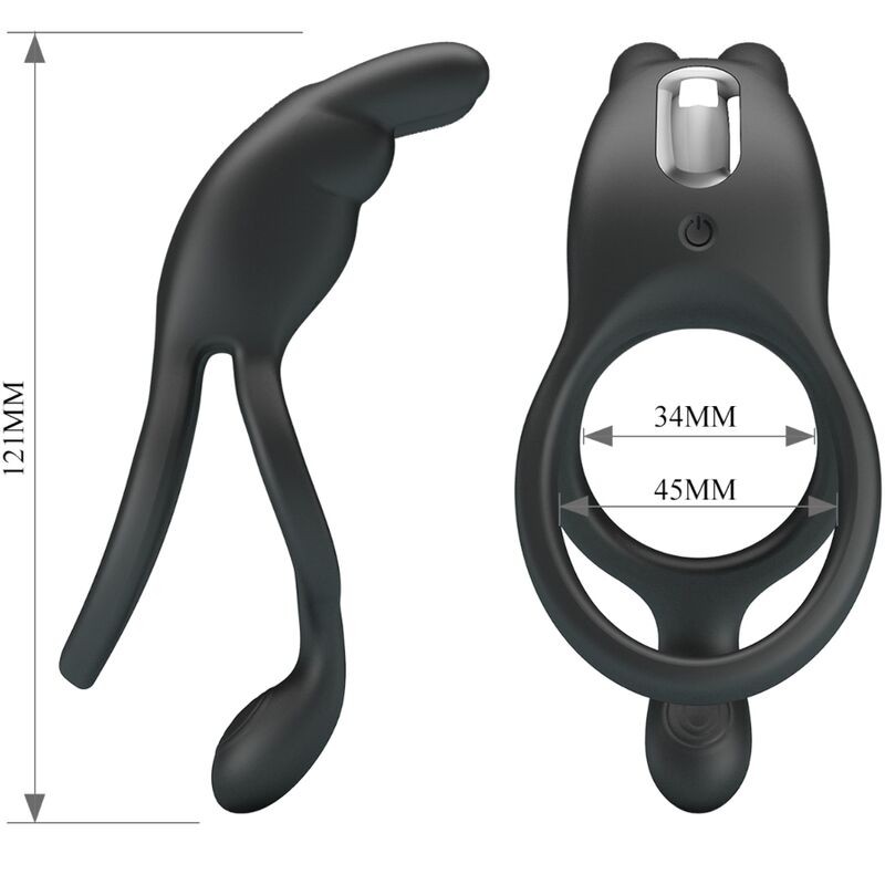 PRETTY LOVE SETH DOBLE ANILLO VIBRADOR RABBIT 7 VIBRACIONES NEGRO