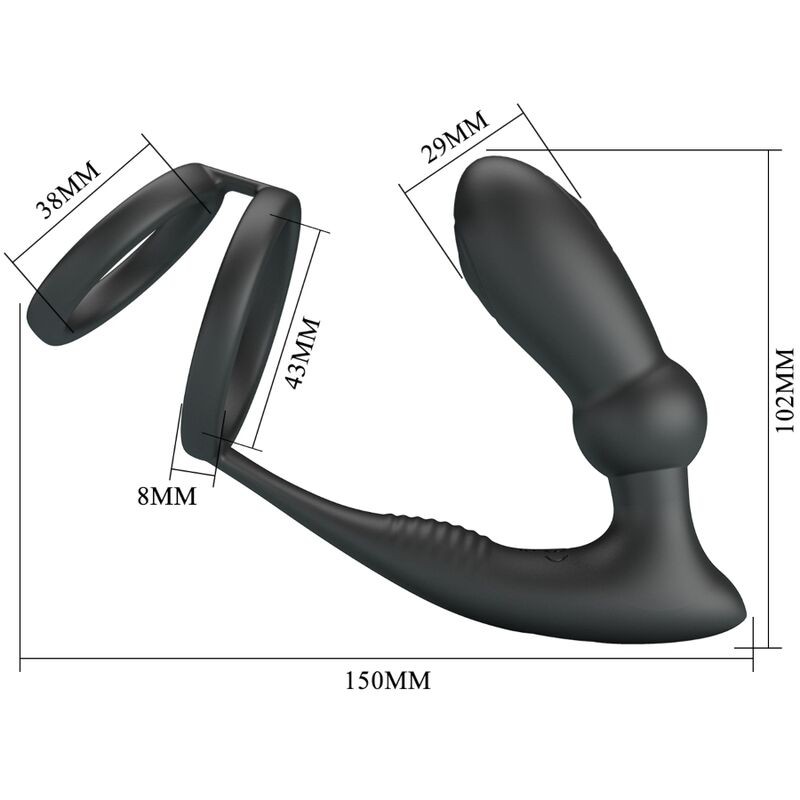 PRETTY LOVE EMONI ANILLO PENE PLUG ANAL 12 VIBRACIONES NEGRO