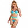 SUBBLIME 955328 SET SUJETADOR CON ENCAJE Y LIGUEROS VERDE Y AZUL L XL