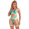 SUBBLIME 955328 SET SUJETADOR CON ENCAJE Y LIGUEROS VERDE Y AZUL L XL