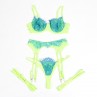 SUBBLIME 955328 SET SUJETADOR CON ENCAJE Y LIGUEROS VERDE Y AZUL L XL