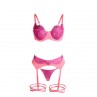 SUBBLIME 955359 SET SUJETADOR CON ENCAJE Y LIGUEROS ROSA Y MORADO S M