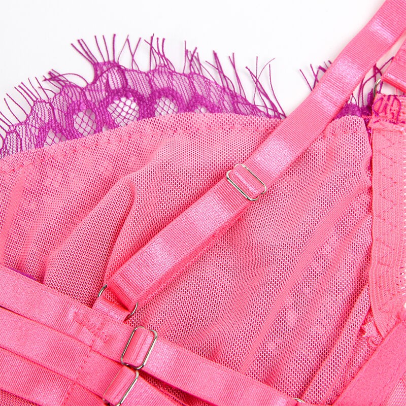 SUBBLIME 955359 SET SUJETADOR CON ENCAJE Y LIGUEROS ROSA Y MORADO S M