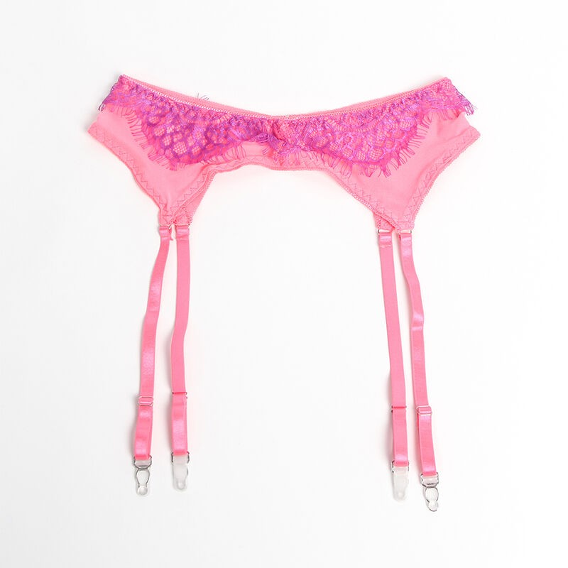 SUBBLIME 955359 SET SUJETADOR CON ENCAJE Y LIGUEROS ROSA Y MORADO S M