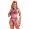 SUBBLIME 955366 SET SUJETADOR CON ENCAJE Y LIGUEROS ROSA Y MORADO L XL