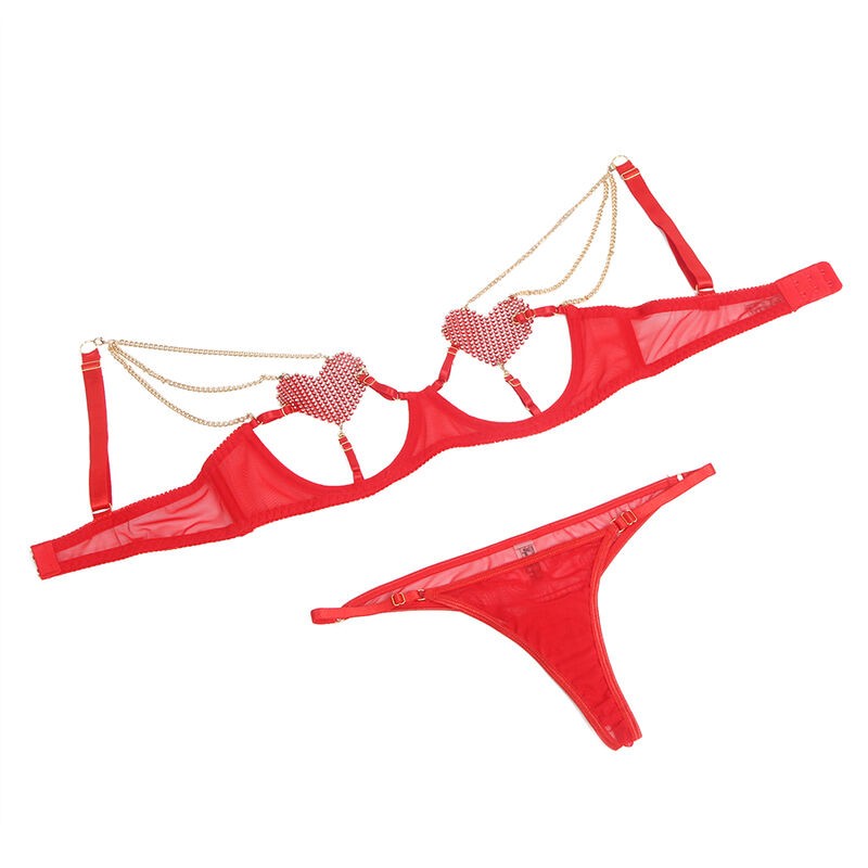 SUBBLIME 955519 CONJUNTO SUJETADOR CON CADENAS Y CORAZaN DE MALLA ROJO S M