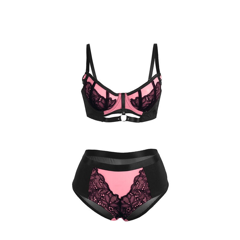 SUBBLIME 955571 CONJUNTO SUJETADOR CON CREMALLERA DE MALLA DE CHAROL ROSA S M