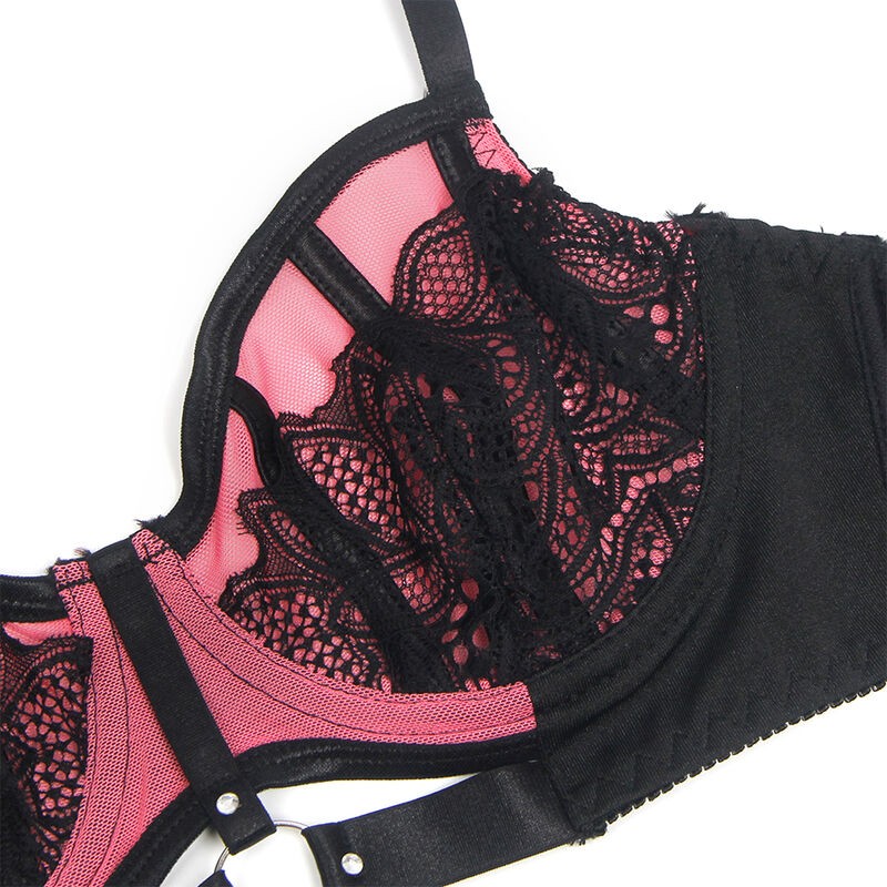 SUBBLIME 955571 CONJUNTO SUJETADOR CON CREMALLERA DE MALLA DE CHAROL ROSA S M