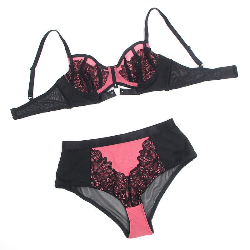 SUBBLIME 955588 CONJUNTO SUJETADOR CON CREMALLERA DE MALLA DE CHAROL ROSA L XL