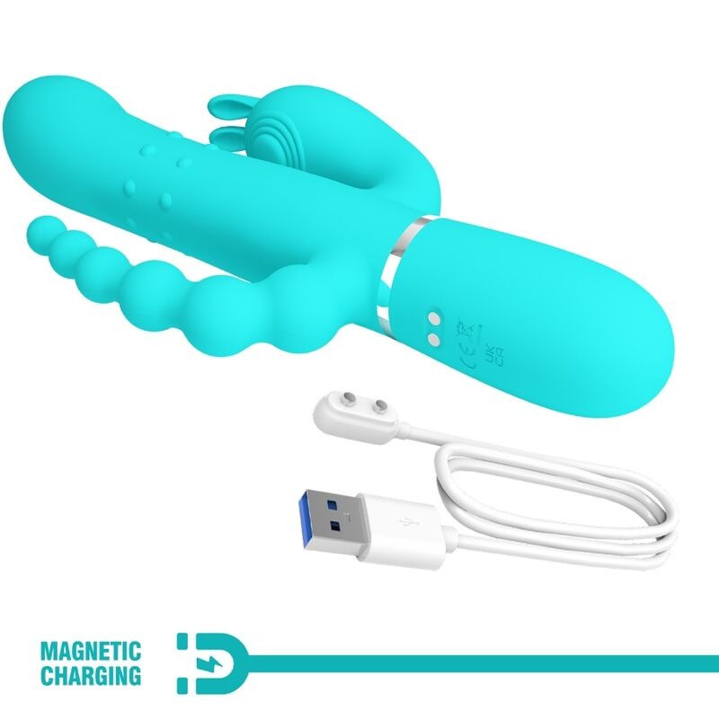 PRETTY LOVE CAMMY TRIPLE VIBRADOR RABBIT MULTIFUNCIaN 4 EN 1 AZUL