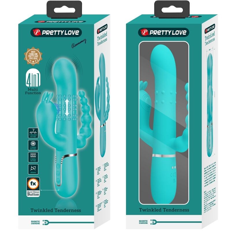 PRETTY LOVE CAMMY TRIPLE VIBRADOR RABBIT MULTIFUNCIaN 4 EN 1 AZUL