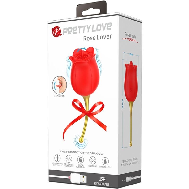 PRETTY LOVE ROSE LOVER ROSA ESTIMULADORA DE CLaTORIS 12 VIBRACIONES ROJO