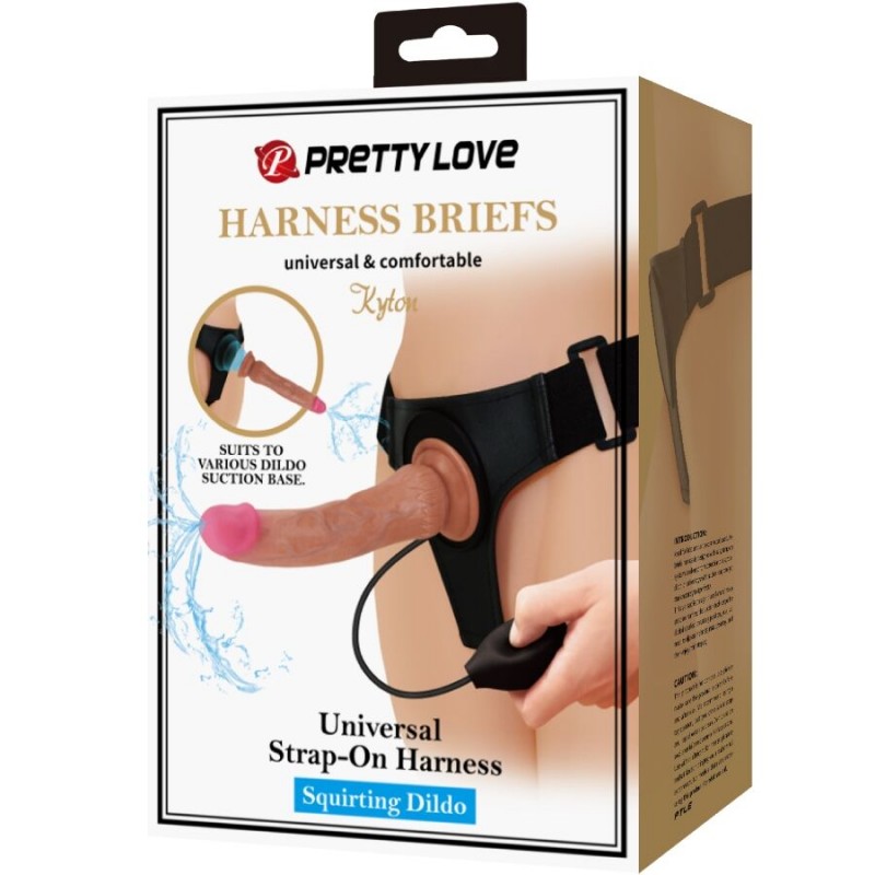 PRETTY LOVE KYTON HARNESS BRIEFS UNIVERSAL CON DILDO SQUIRTING 19 CM MULATO