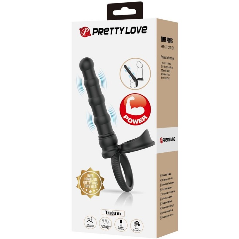 PRETTY LOVE TATUM ANILLO VIBRADOR PENE CON PLUG 10 VIBRACIONES NEGRO