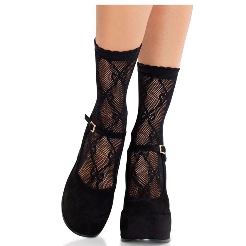 LEG AVENUE CALCETINES DE ENCAJE DE LAZOS NEGRO
