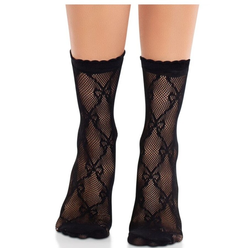 LEG AVENUE CALCETINES DE ENCAJE DE LAZOS NEGRO