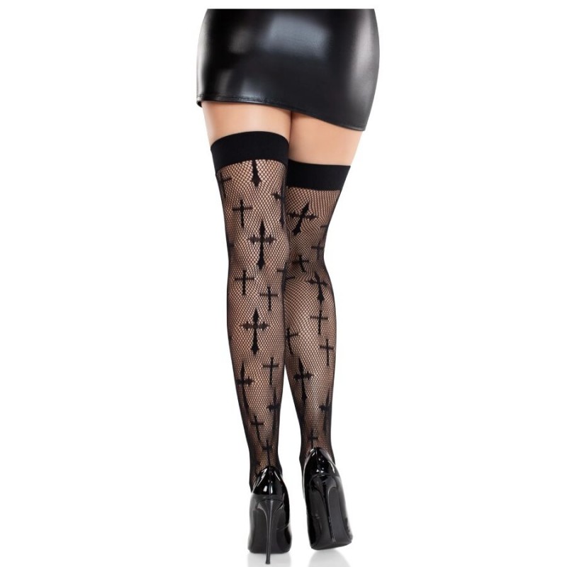 LEG AVENUE MEDIAS WORSHIP ME DE ENCAJE NEGRO