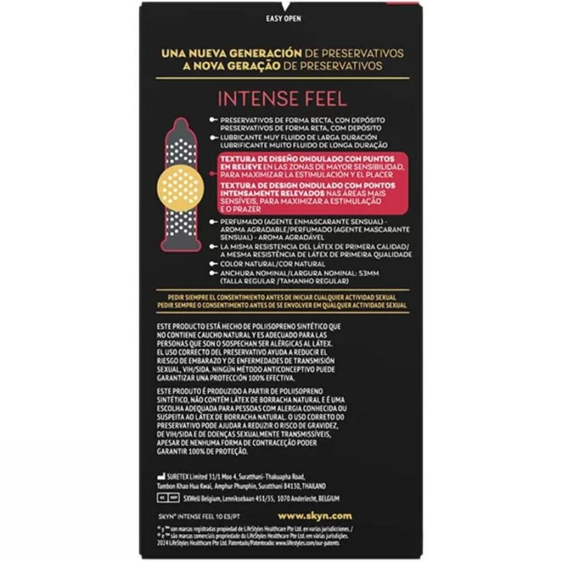 SKYN PRESERVATIVO INTENSE FEEL TEXTURA CON DISEaO ONDULADO 10 UNIDADES