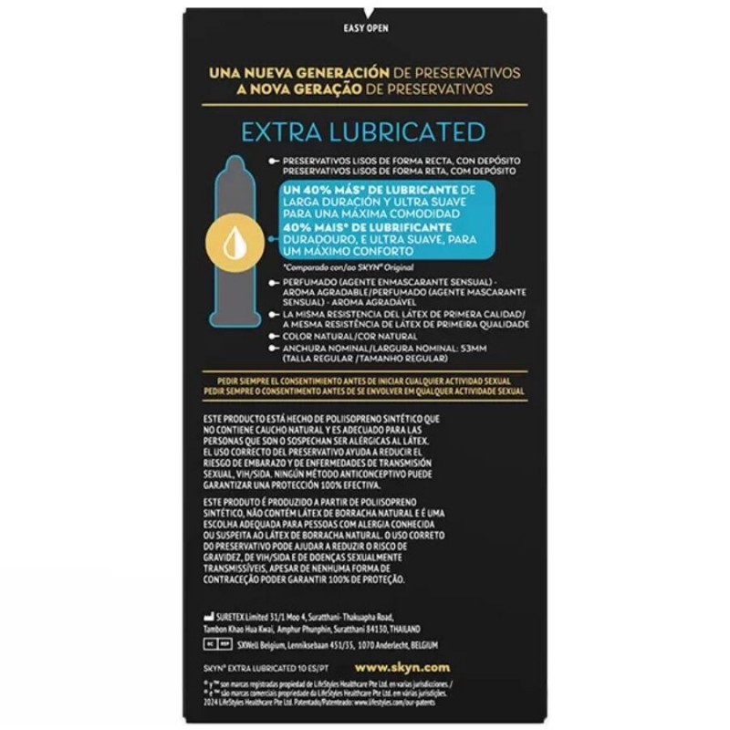 SKYN PRESERVATIVO EXTRA LUBRICADO 10 UNIDADES