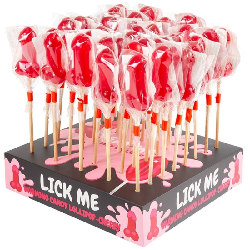 SECRETPLAY EXPOSITOR PIRULETA PENE CARAMELO CEREZA CON EFECTO CALOR PICANTE 40 UNIDADES