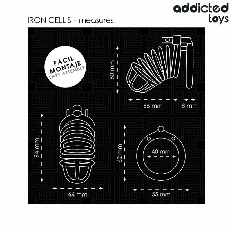 ADDICTED TOYS LOCKED IRON CELL JAULA PARA PENE DE METAL 4 CM TALLA S