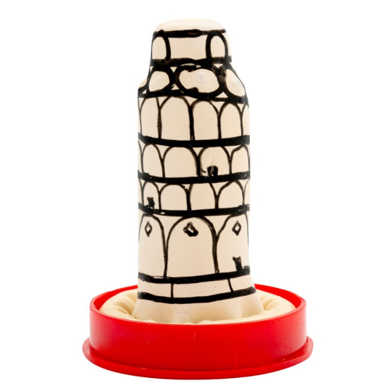 CONDOMERIE PRESERVATIVO DECORATIVO PINTADO A MANO TORRE DE PISA