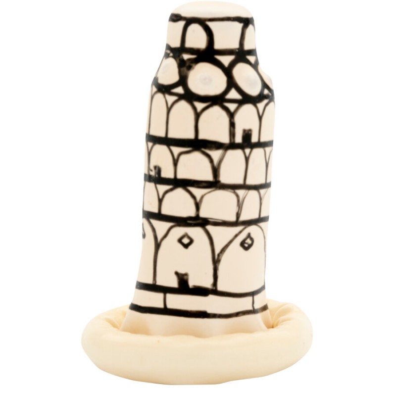 CONDOMERIE PRESERVATIVO DECORATIVO PINTADO A MANO TORRE DE PISA