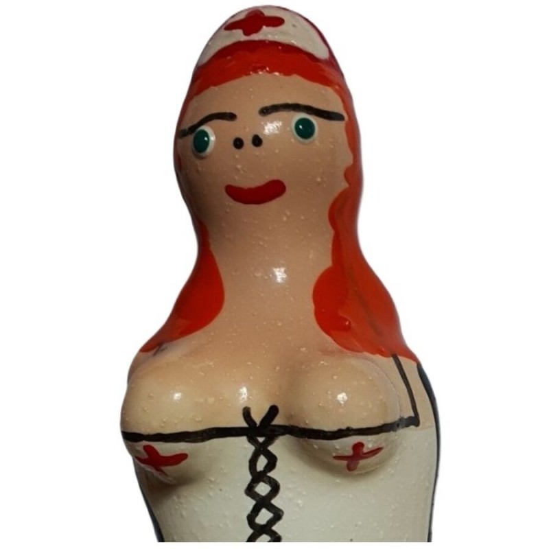 CONDOMERIE PRESERVATIVO DECORATIVO PINTADO A MANO ENFERMERA PELIRROJA