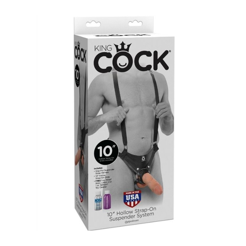 KING COCK STRAP ON CON DILDO HUECO 255 CM Y TIRANTES COLOR CARNE