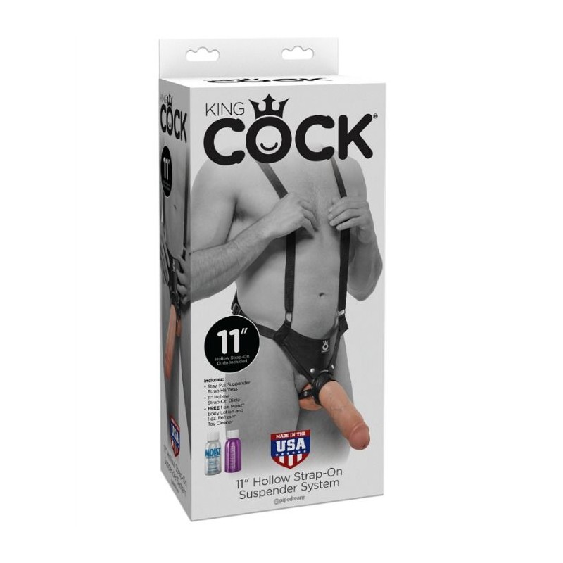 KING COCK STRAP ON CON DILDO HUECO 28 CM Y TIRANTES COLOR CARNE