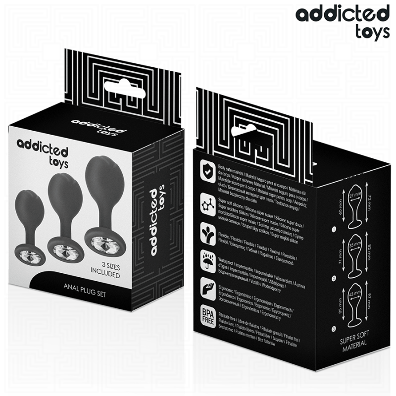 ADDICTED TOYS SET DE 3 PLUG SILICONA ANAL CON JOYA