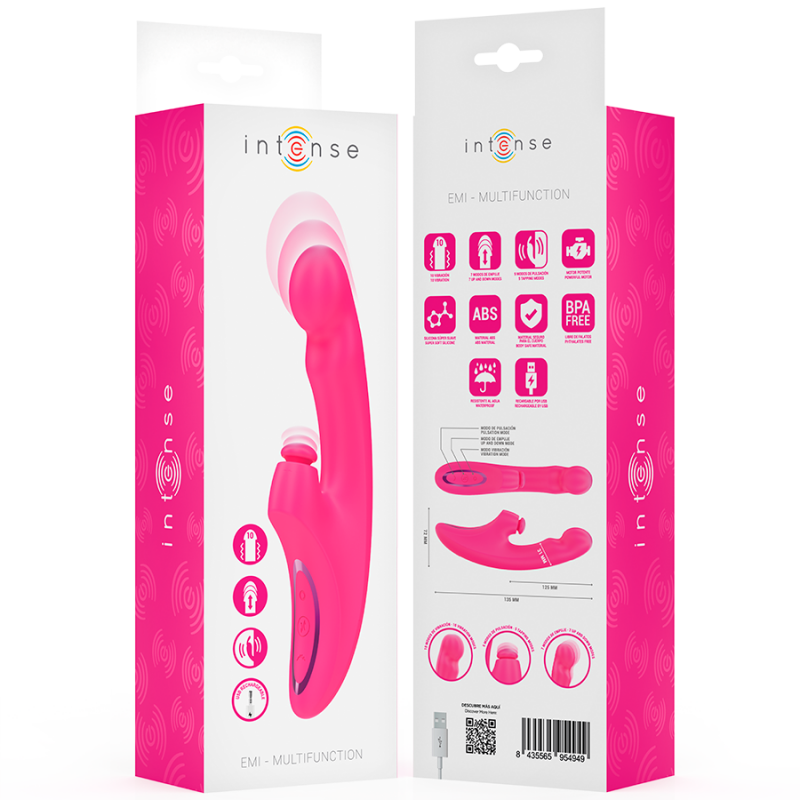 INTENSE EMI VIBRADOR 135 CM MULTIFUNCIaN 3 EN 1 10 VIBRACIONES ROSA