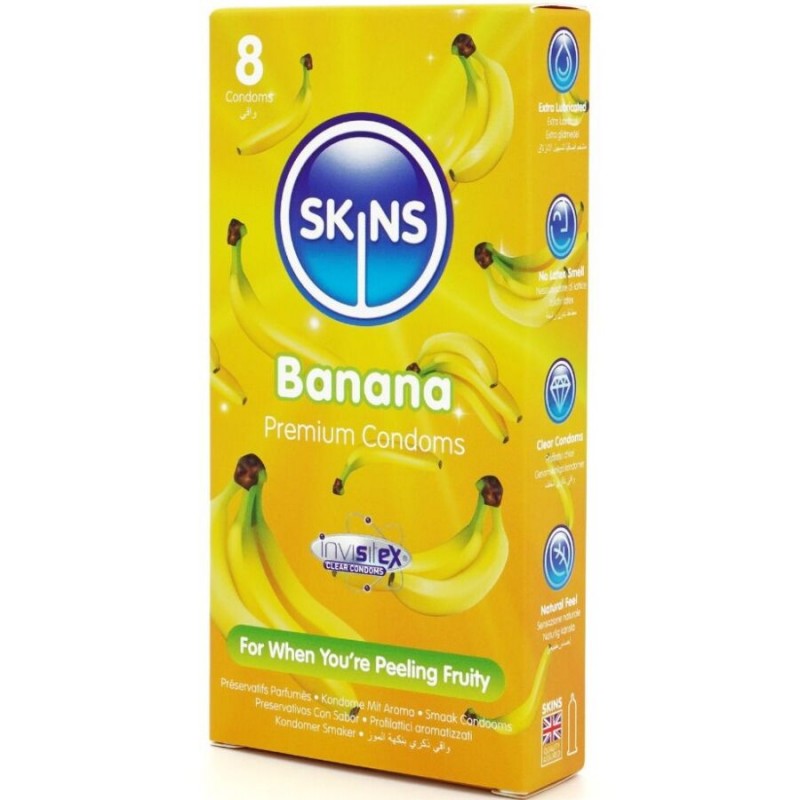 SKINS PRESERVATIVOS PREMIUM SABOR PLaTANO PACK 8