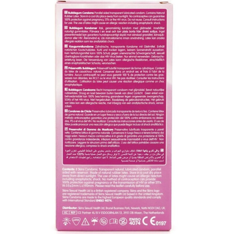 SKINS PRESERVATIVOS PREMIUM SABOR CHICLE PACK 8