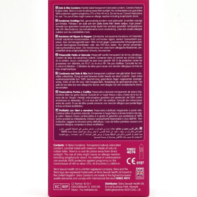 SKINS DOTS RIBS PRESERVATIVOS PREMIUM PACK 16