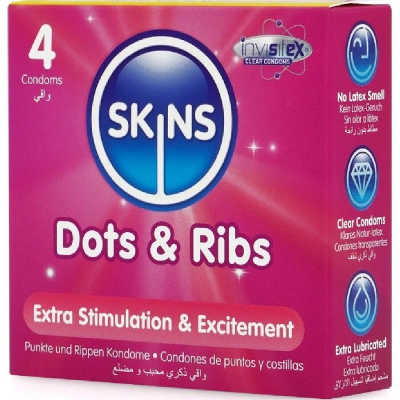 SKINS DOTS RIBS PRESERVATIVOS PREMIUM PACK 4
